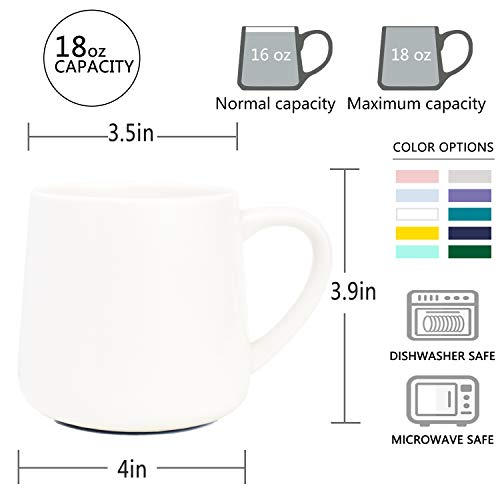 Bosmarlin Large Glossy Ceramic Coffee Mug, White Tea Cup for Office and Home, 18 oz, Suitable for Dishwasher and Microwave, 1 Pack (White) - color: White