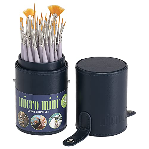 Creative Mark 30 Piece Micro Detail Paint Brush Set, Mini Paintbrushes for Acrylic, Watercolor, Oil, Face, Nail, Scale Model Painting & Line Drawing, Vegan Leather Case Included - size: Complete Set (30 Piece)