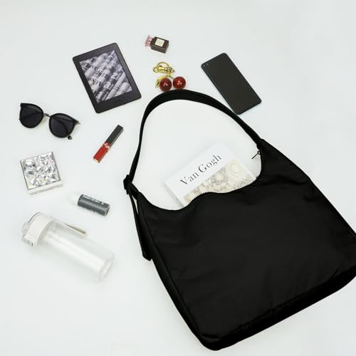 FASTFAIRY Nylon Shoulder Bag: Lightweight Adjustable Strap - color: Large-black, size: Large
