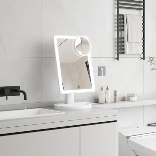 FUNTOUCH Large Lighted Makeup Mirror with Lights (White) - color: White a