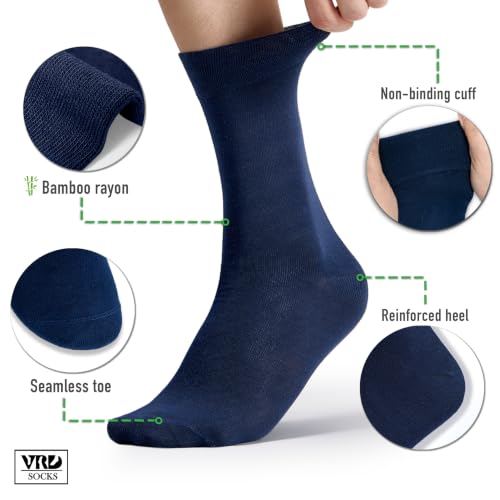 VRD Men's Dress Socks Bamboo Rayon, 5-Pack Crew Socks, Multiple Colors and Designs, Shoe Size 8-13, Gift Box - color: 11: Blue Navy, 5-pack Solid