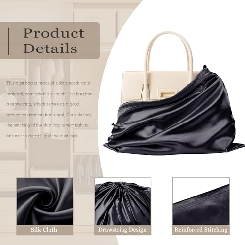 Vonty Black Satin Dust Bags 3 Pack Drawstring Pouch for Purse, 19.6x15.7in - color: Black, size: 19.6 x 15.7