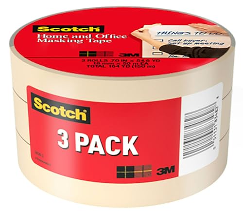 Scotch Masking Tape, 3 Rolls, 0.70 in x 54.6 yd, Great for Everyday Use, Strong Adhesive, Tan Masking Tape (3436-3) - size: 0.75" Width