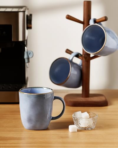 famiware Coffee Mugs Set of 8, Ocean Square 13oz Coffee Cup Set with Handle - color: Ocean Square-Blue, size: 8pcs
