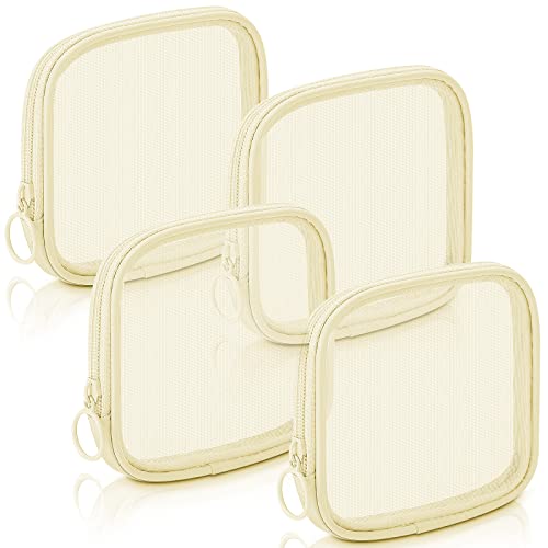 Weewooday 4Pcs Mesh Makeup Bag, Beige, Small, Classic - color: Beige, size: Small, style: Classic