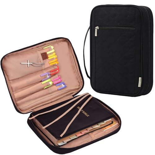 FINDCOZY Bible Cover for Women, Durable Carrying Book Case Church Bag for Biblical Accessories with Handle and Zippered Pocket, for Scriptures, Black - color: Black, size: Medium