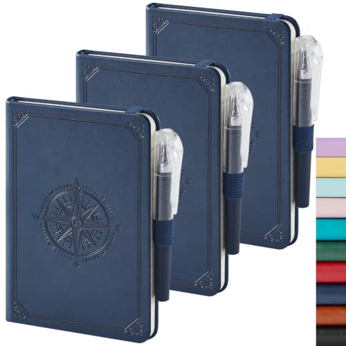 (3 Pack) Small Pocket Journal Notebook with Pen, 3.7" x 5.7", A6 Mini Size, for Women Men Work Writing Work Note Taking, Hardcover, School Office Supplies - color: 3 Blue Tree, size: A6