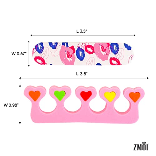 6 Pieces Colorful Girly Mini Emery Nail Files + 6 Pairs Heart Design Toe Separators Manicure/Pedicure Kit Kid Spa Party (Pack of 1) - size: 12 Piece Set