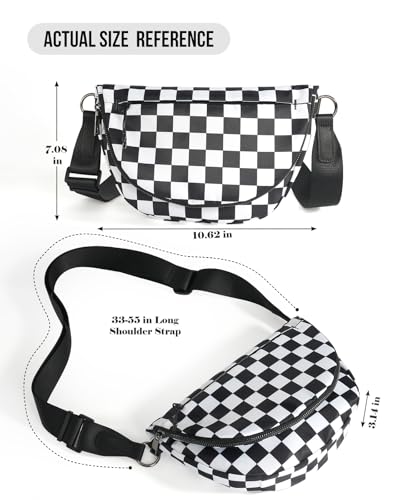 Crescent Bag for Women,Medium Nylon Crescent Bag Single Shoulder Bag - color: Crossbody bag- Black White Checkered