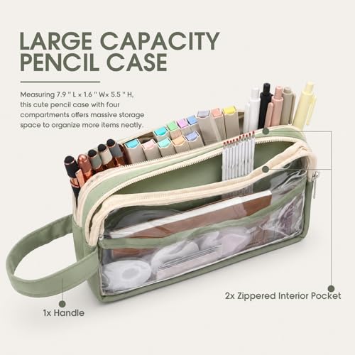 Crtiin 52 Pcs Aesthetic Pencil Pouch Set with Pen Highlighters, Green - color: Green