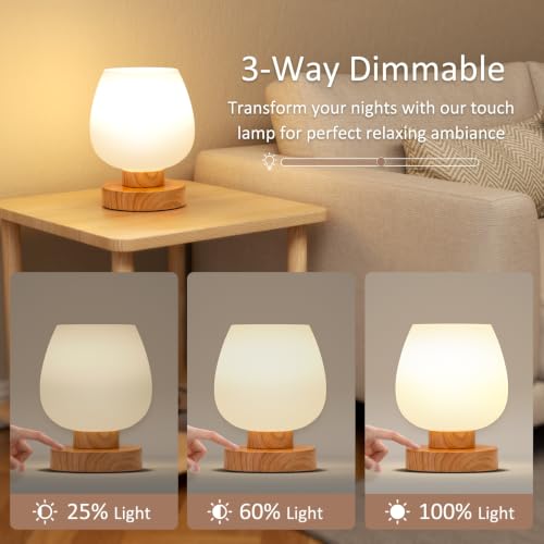 Seealle Small Touch Table Lamp for Nightstand, 3 Way Dimmable Bedside Lamp - color: Wood Paint