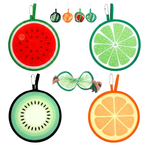 4 Pcs Foldable Round Fruit Pattern Hand Fan Cooling Folding Fan Portable Decorative Pocket Folding Hand Fans for Beach Lawn Park Festival Camping Game Party Favor, Travel, Events,Wedding