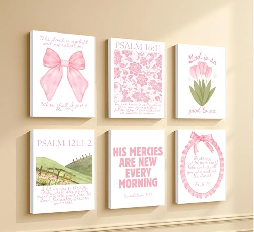6Pcs Framed Pink Christian Canvas Wall Art - color: Pink Bible-Wrapped Canvas, size: 10"Lx8"W