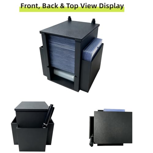 Toploader Dispenser & Penny Sleeve Holder - Dual Compartment Holds 300 Penny Sleeves & up to 50 Top Loaders, Stackable Card Storage Box with Dustproof Lid (Black)
