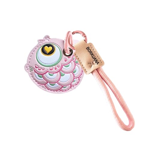 BORKUANA PU Leather Keychain Holder Protective Case Compatible with AirTag - color: Fish Pink A