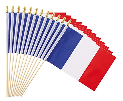 25Pack Small France Flag Handheld Mini French Flag on Stick 5x8 Inch - color: France