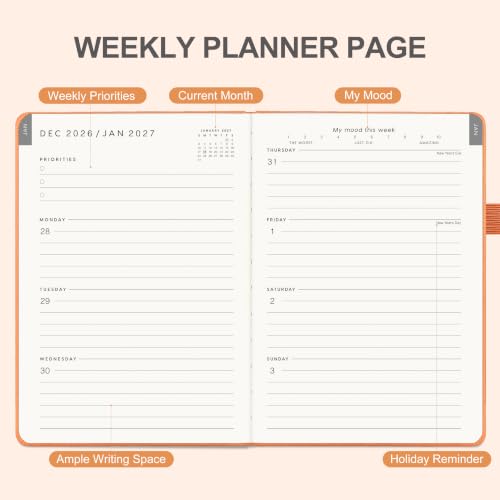&And Per Se 2027 Planner, 12-Month Monthly & Weekly, 2027 Calendar Planner with 100gsm Paper, A5 Hardcover Faux Leather, 5.7" x 8" (Pumpkin Orange) - color: Pumpkin Orange, size: 5.7" x 8"(Jan 2027-Dec 2027)