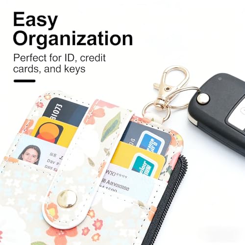 Flower Keychain Wristlet Wallet for Women, Cute Silicone Beaded Credit Card Holder Key Ring Bracelet Wallet - color: C-khaki