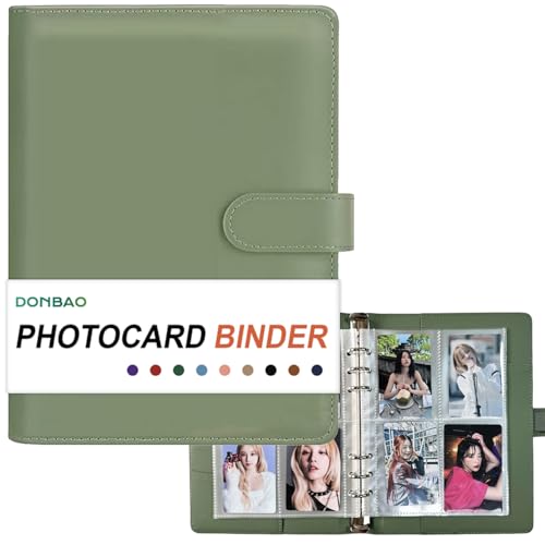 A5 Kpop Photocard Binder, 6 Ring Binder Collector’s Album with 240 Card Slots, PU Leather Cover for Organizing K-Pop, Trading Cards, Game Cards & Memorabilia (Olive Green) - color: Olive Green