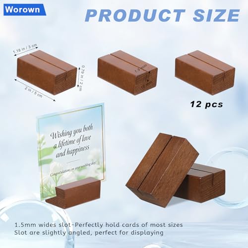 Worown 12 Pcs Wood Place Card Holders, Table Number/Name/Price Tag Stands - color: Brown