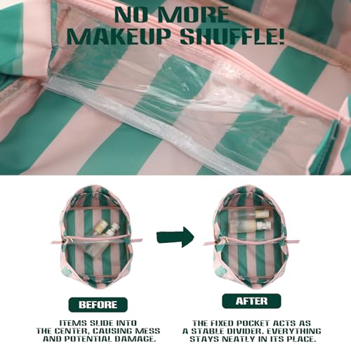 DYSHAYEN Travel Makeup Bag, Pink and Green Striped - color: Pink-Green