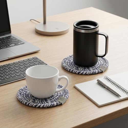 2 PCS 4.7" Blue White Crochet Coasters, Vintage Farmhouse Drink Pads - color: Blue White, size: 4.7