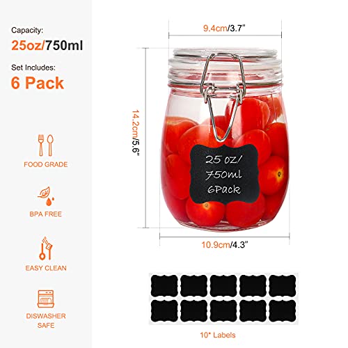 Betrome 25 oz 6 Pack Clear Glass Jars With Airtight Lids, Preserving Jars