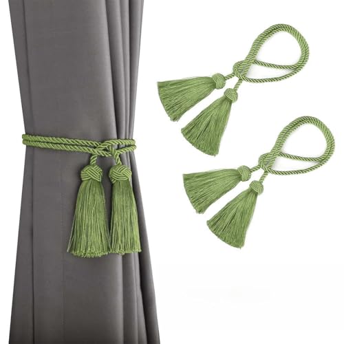 BEL AVENIR 2 Pack Handmade Rope Tassel Curtain Tiebacks - color: Green, size: 2 Pack