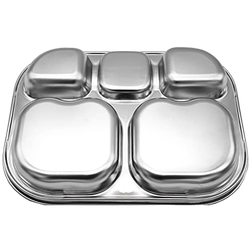 Korean Stainless Steel Divided Plates for Toddlers & Kids, Non-Toxic, 2PK - size: 5 Compartments