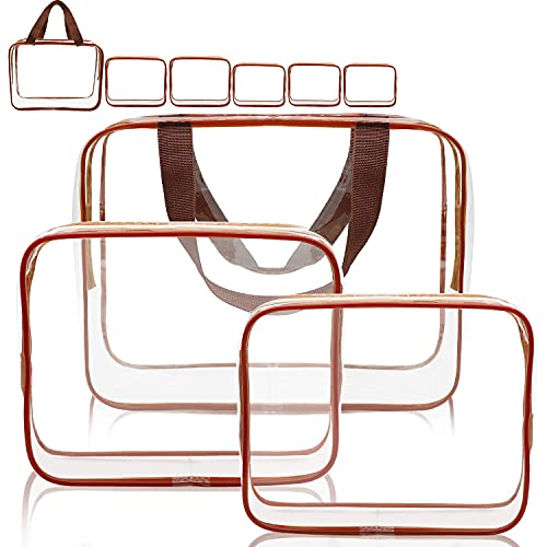 APREUTY 6 Packs Clear Makeup Bags, TSA Approved Toiletry Bags Set, Coffee - color: Coffee-6PCS(Large+Medium+Small)