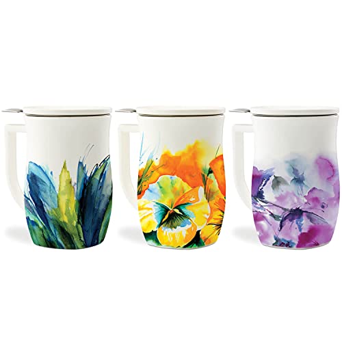 Tea Forte Ceramic Fiore Tea Cup with Infuser, Verbena Blossom, 14 oz - color: Verbena Blossom