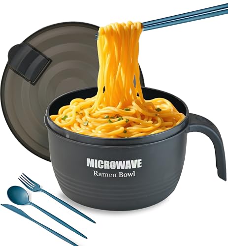 Layron Large Ramen Bowl, Ramen Noodle Bowls Microwavable 45 oz, Ramen Cooker, Microwave Pasta Cooker, Ramen Bowl Microwave Gift for College Male Female Dorm Room (black) - color: Black