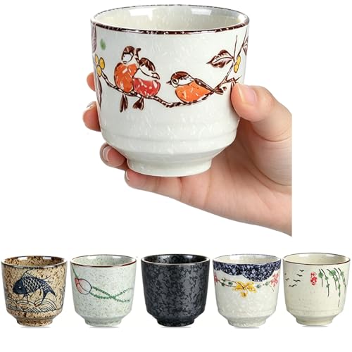 Japanese Tea Cups, 6 Pieces Small Size 6 Oz Ceramic Coffee Cup with Good Heat Retention, Handless Teacup Matcha Mug for Latte, Juice, Gift, Sake or Dessert Wine, Dishwasher Safe
