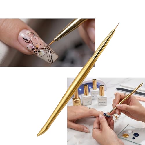 3 Pcs Gold Nail Art Brush Set - Premium Gel Polish Brushes with Ergonomic Curved Handles, Includes Ultra-Fine Liner, Flat, and Oval Brushes for Nail Extension, Painting, and DIY Manicure Detailing