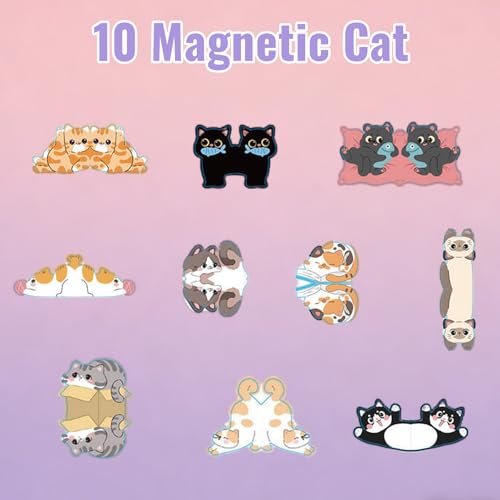 10Pcs Magnetic Cat Bookmarks,Cute Cat Magnet Bookmark Set with Strong Clip-on Design,Valentine's Day, Birthday Gift for Women,Readers & Book Lovers