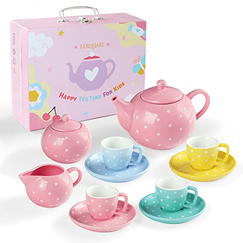 fanquare Porcelain Tea Set for Girls Adults,12 Pieces Coloful Tea Set with Gift Box for Home Tea Party Birthday - color: Multicolor