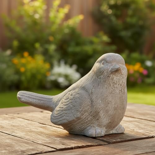Sitting Bird Cement Figurine, Gray Concrete-Style Finish, 7.5 Inch - size: 4"L x 7.5"W x 5"H