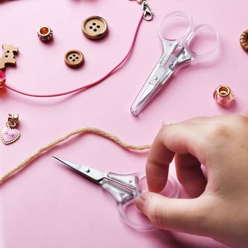 SCAIKTIG Small Craft Scissors, 3" Tiny Travel Scissors Tsa Compliant with Cover, Sharp Scissors all Purpose, Straight Fine Tips Mini Sewing Scissors Set, Precision Detail Paper Cutting, Transparent - color: Transparent Handle