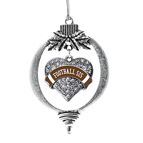 Inspired Silver - Football Sis Design - Silver Christmas Ornament - Pave Heart Charm Christmas Tree Ornament with Cubic Zirconia - Holiday Hanging Decoration - style: Football Sis Design