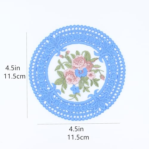 FITNXT 4.5'' 8pk Crocheted Flower Cloth doilies, Blue Vintage Inspired Coasters for Drinks, Rose Lace Tea Cup doilies for Tea, Home Decor, Wedding, Tabletop Decoration (Indigo), AMLS01 - color: Indigo