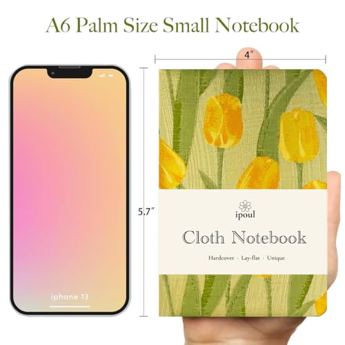 Pocket Notebook, A6, 4x6, Small Embroidered Journal, Cute Notebook, Lay Flat, Hardcover, Lined Notebook & Sketchbook, Note Taking Notebook, Beautiful Journal for Women, Tulip Flower - color: A6-Cute Tulip