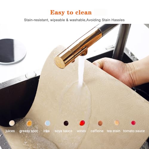 Beige Vinyl Placemats Set of 6 Waterproof Wipeable Table Mats - color: Beige