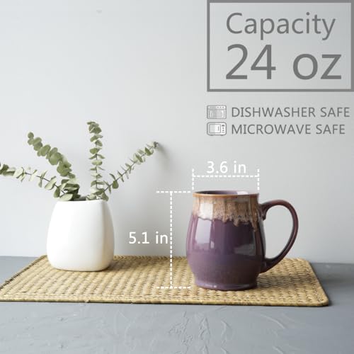 Bosmarlin Extra Large Ceramic Coffee Mug, 24 Oz, Dishwasher and Microwave Safe, Big Oversized Tea Cup, Reactive Glaze (Deep Purple) - color: Deep Purple