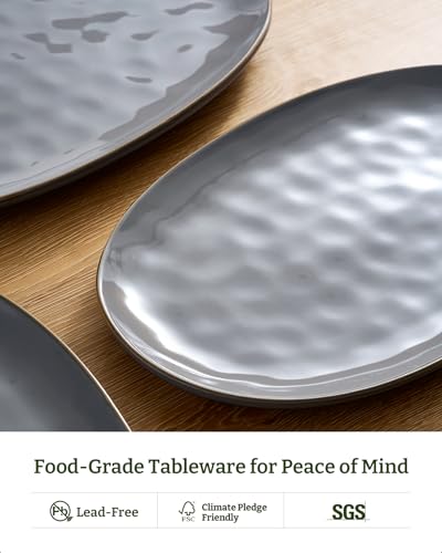 famiware Serving Platters Set of 3 Sizes - Oval, Dark Grey - color: Dark Gray