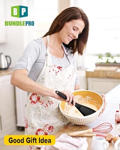 BUNDLEPRO Silicone Cooking Spoons for Nonstick Cookware, One-Piece, 2 Pack - color: Black