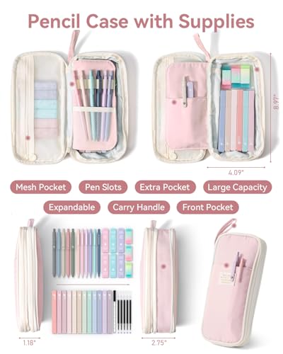 Four Candies School Supplies with Cute Pencil Case, 39ct, Pink - color: Pink, size: 39 Count (Pack of 1)