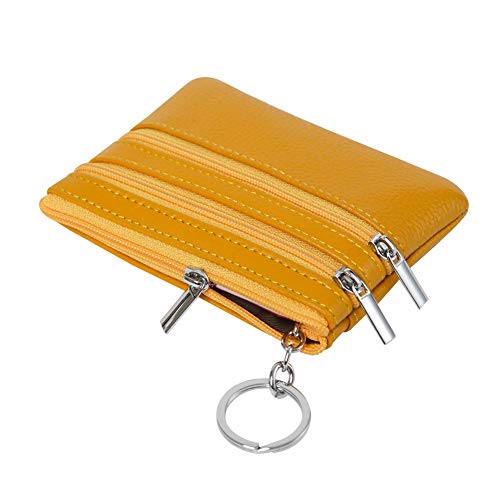 Women Genuine Leather Coin Purse Keychain Change Purse - color: Yellow
