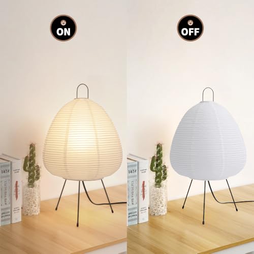 Japanese Rice Paper Lamp,Table Lamps for Living Room,Paper Lanterns,Noguchi Akari Japandi Lamp,Japanese Decor Desk Light,Tripod Table Lamps for Bedroom,Bedside or Tabletop,E26 Base,Button Control - style: Japanese Style