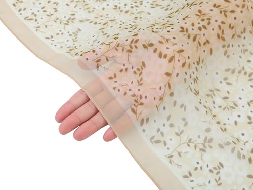 Women's Gypsophila Floral Scarf, Retro Lightweight Silky Sunscreen Head Wrap Neck Scarves for Summer - color: Beige