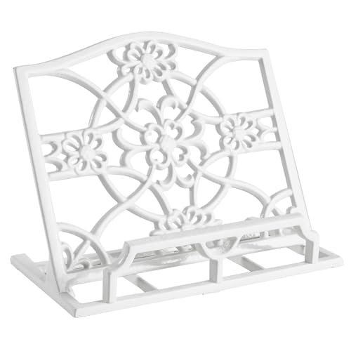 JOGREFUL Cast Iron Cookbook Stand, Kitchen Recipe Holder Medallion White - color: White, size: Medallion Floral